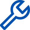 Blue wrench icon representing troubleshooting, maintenance, or technical support information.
