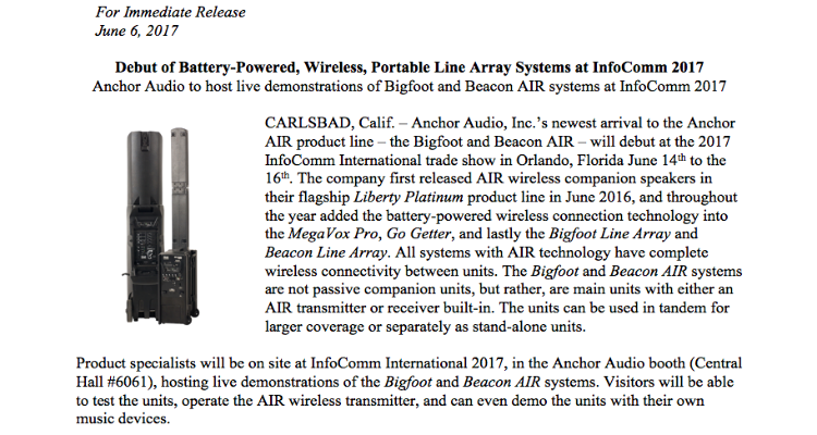Bigfoot & Beacon AIR to Debut at InfoComm 2017